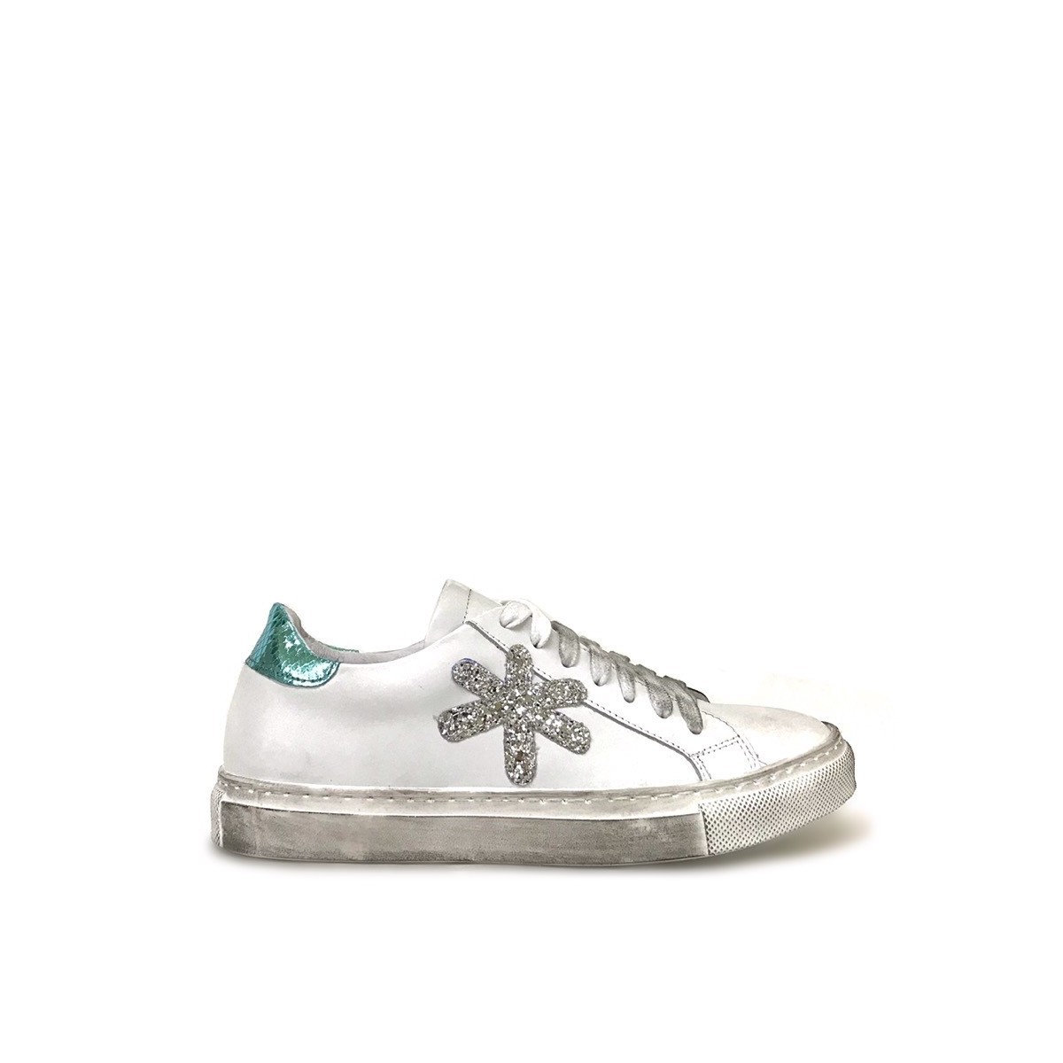 Sneakers stella asterisco glitter argento e verde