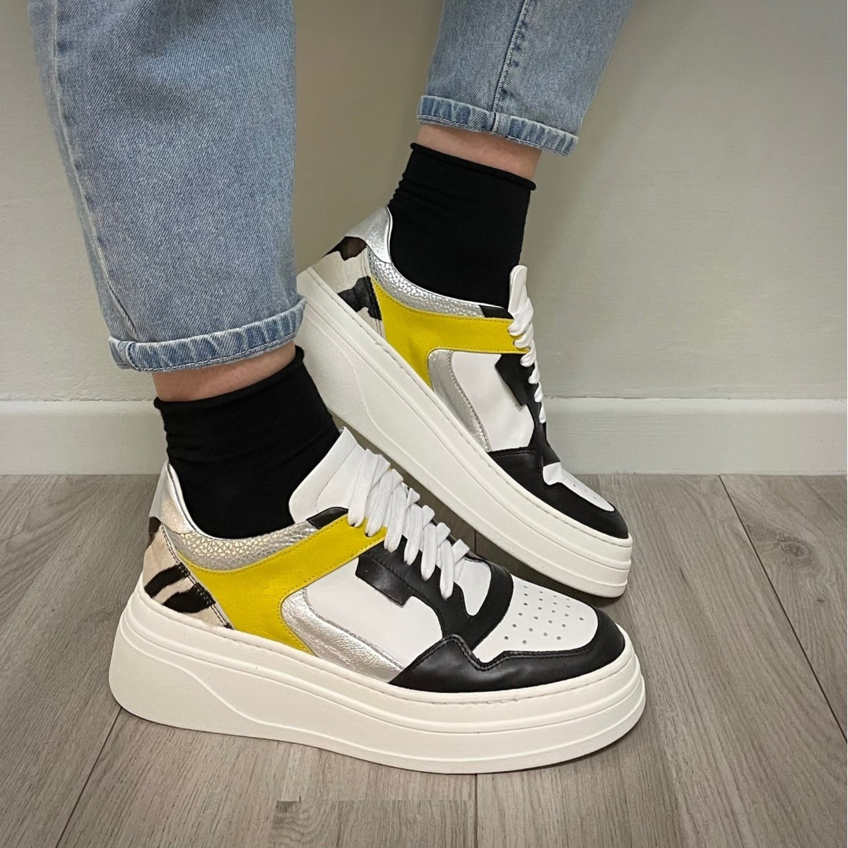 Sneakers platform nero giallo