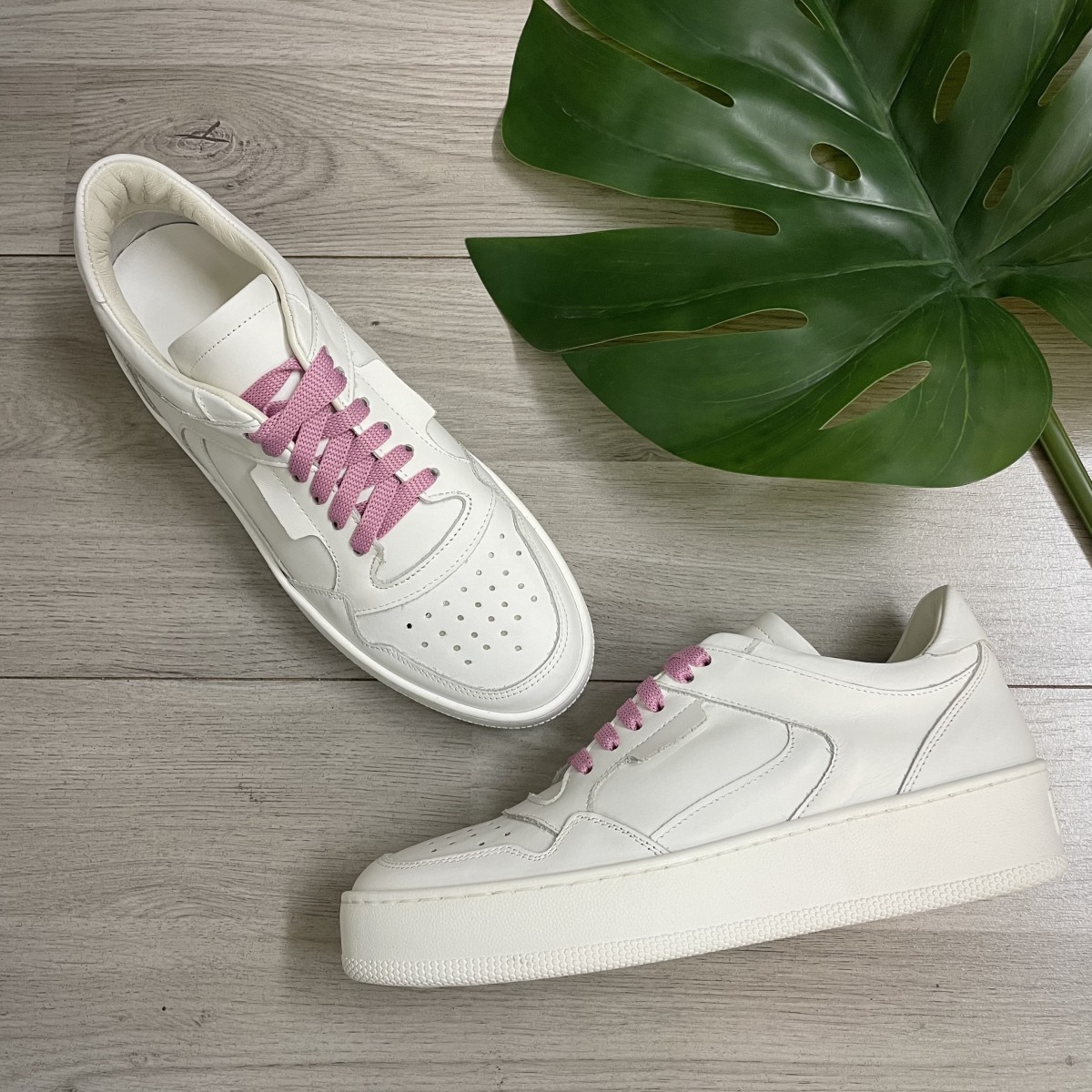 Sneakers suola alta bianche rosa